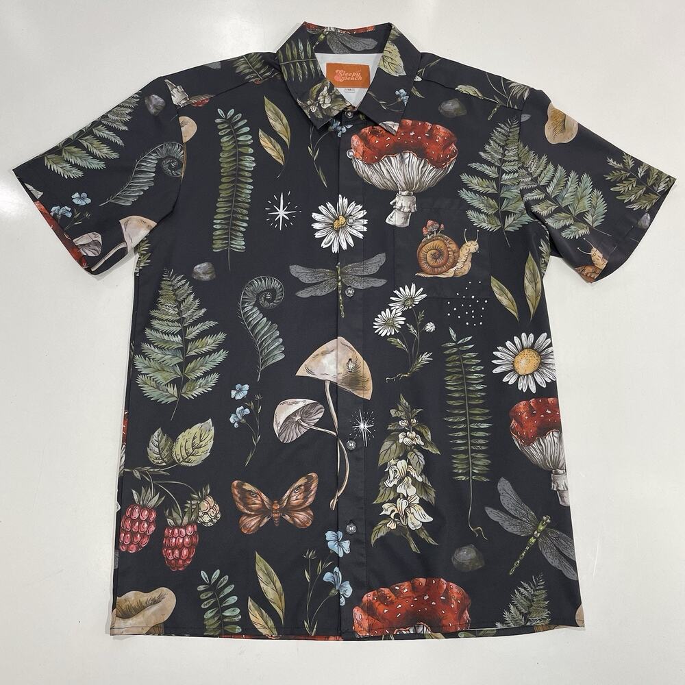 Sleepy Peach Cottagecore Essentials Mushroom Woodland Print Button Up Medium